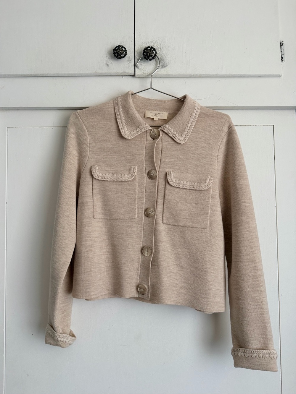 Sezane Betty Cardigan Mottled Camel Vanilla Crochet